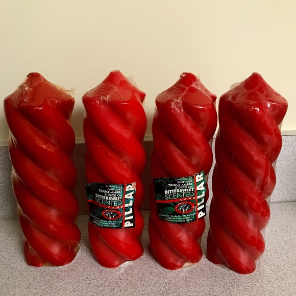Other - Pillar Candles Twisted Wax Red 8” Tall Set of 4